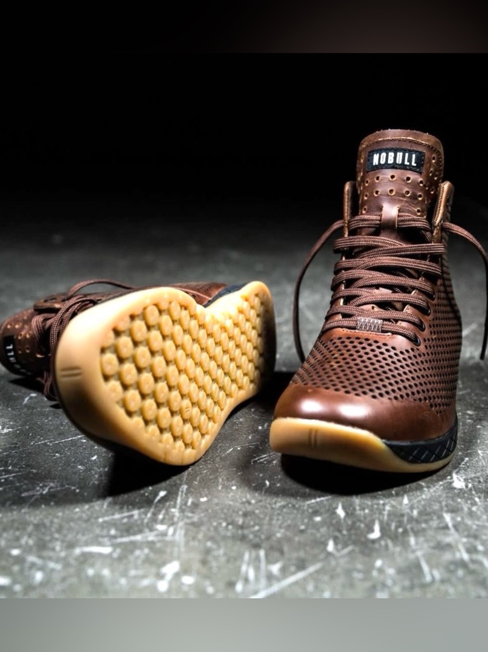 NOBULL Brown leather Perforated High-Top Training Shoe